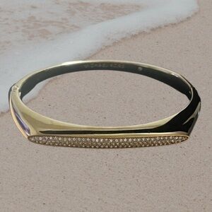 Michael Kors Gold Tone Fashion Tribal Pave Hinged Bangle Bracelet